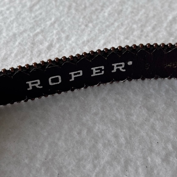 Roper Western Leather Rhinestone Belt Brown Copper Studded Small - Picture 3 of 7